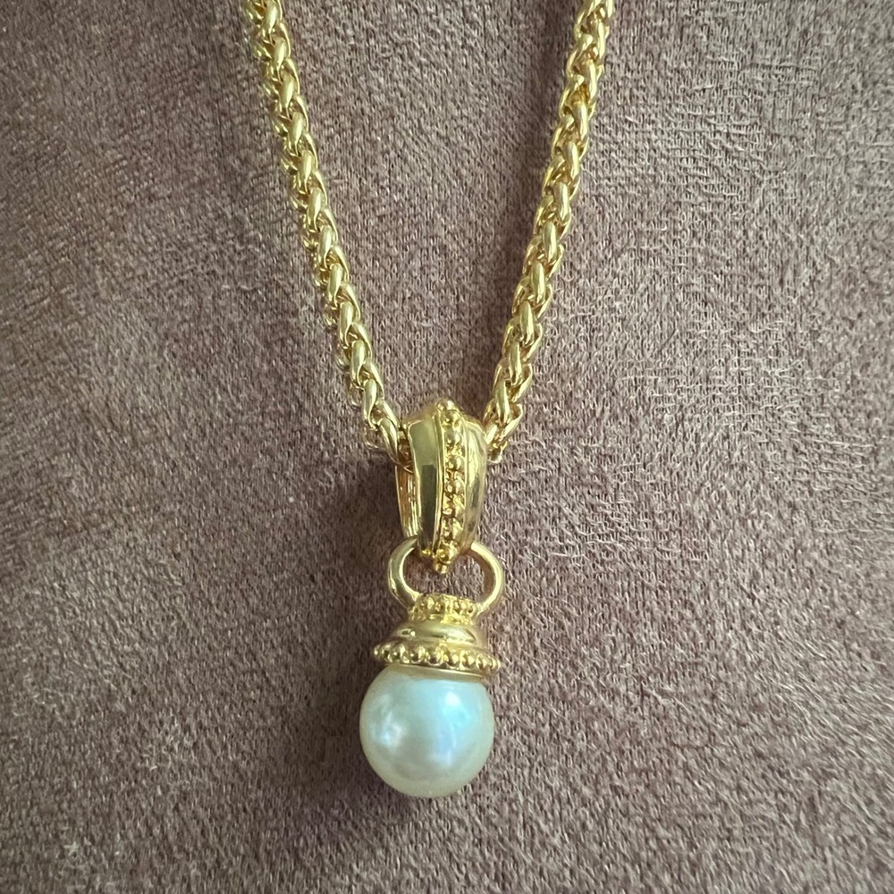 Joan Rivers Gold Tone Faux Pearl Wheat Chain Long Necklace 36" Size 36 Old Money